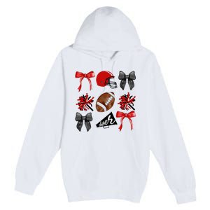 Cheer Coquette Bow American Football Autumn Thanksgiving Premium Pullover Hoodie