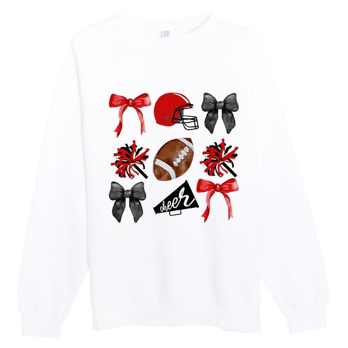 Cheer Coquette Bow American Football Autumn Thanksgiving Premium Crewneck Sweatshirt