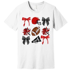 Cheer Coquette Bow American Football Autumn Thanksgiving Premium T-Shirt