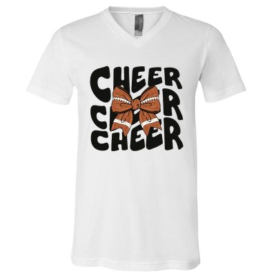 Cheer Coquette Bow American Football Game Day Thanksgiving V-Neck T-Shirt