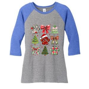 Cute Coquette Bow Dog Paw Dog Lover Xmas Dog Mom Christmas Funny Gift Women's Tri-Blend 3/4-Sleeve Raglan Shirt