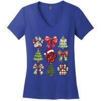 Cute Coquette Bow Dog Paw Dog Lover Xmas Dog Mom Christmas Funny Gift Women's V-Neck T-Shirt