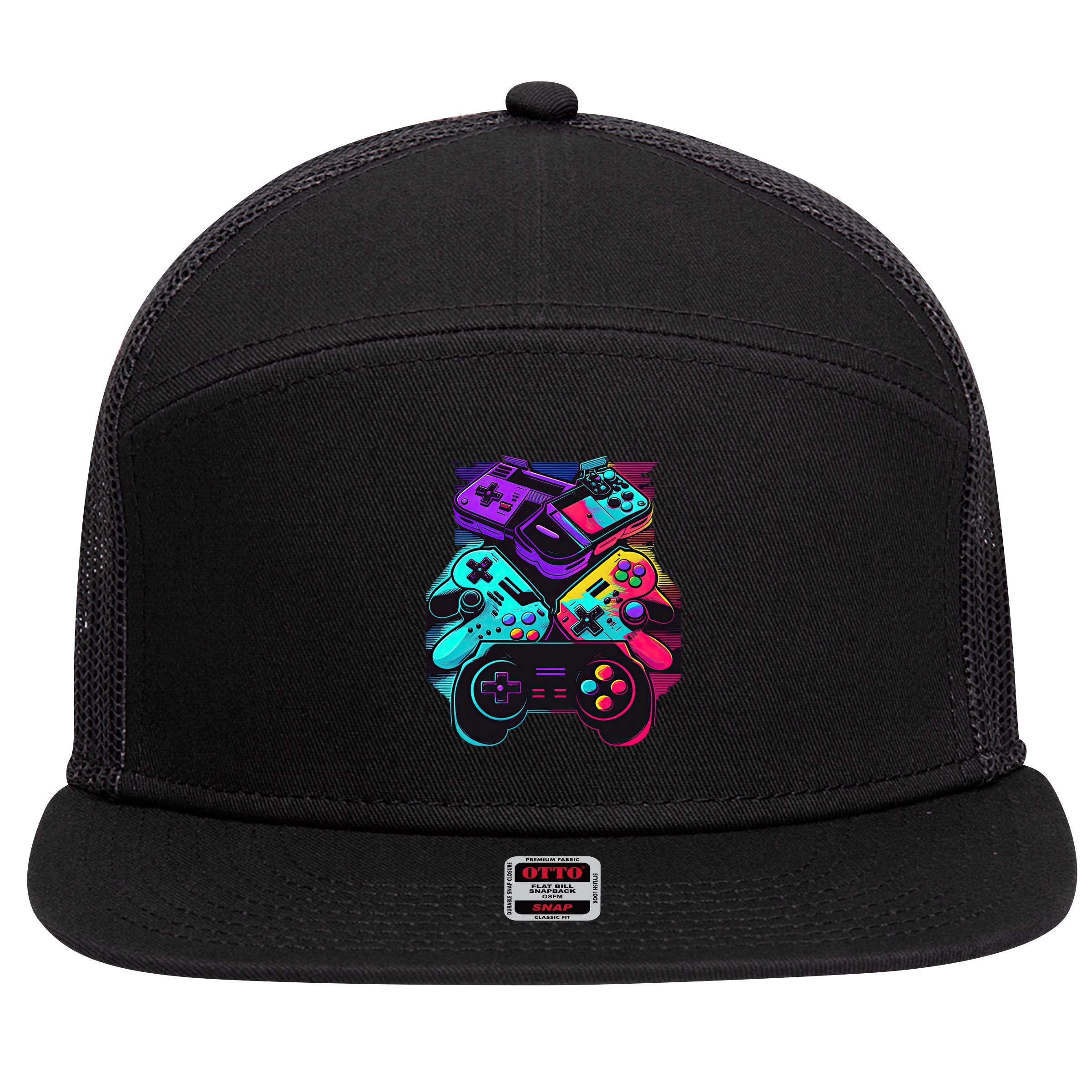 Console Control Black Gaming 7 Panel Mesh Trucker Snapback Hat