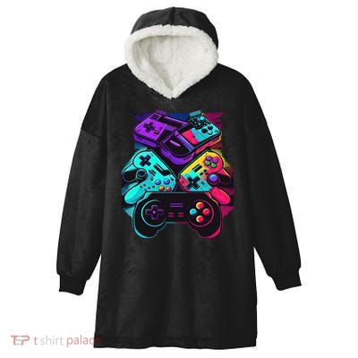 Console Control Black Gaming Hooded Wearable Blanket