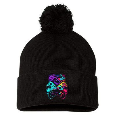 Console Control Black Gaming Pom Pom 12in Knit Beanie