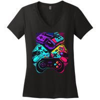Console Control Black Gaming Women's V-Neck T-Shirt