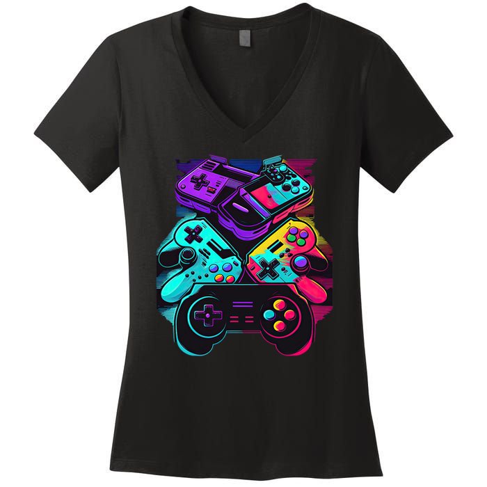 Console Control Black Gaming Women's V-Neck T-Shirt