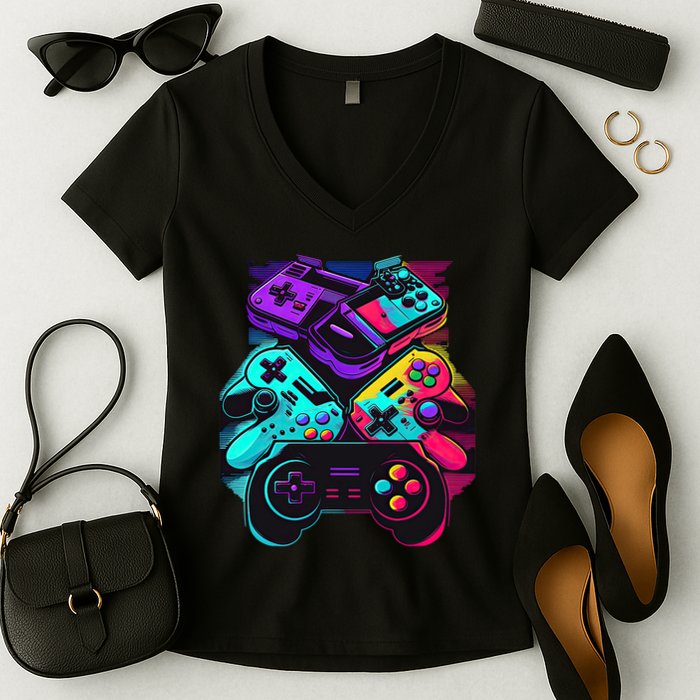 Console Control Black Gaming Women's V-Neck T-Shirt