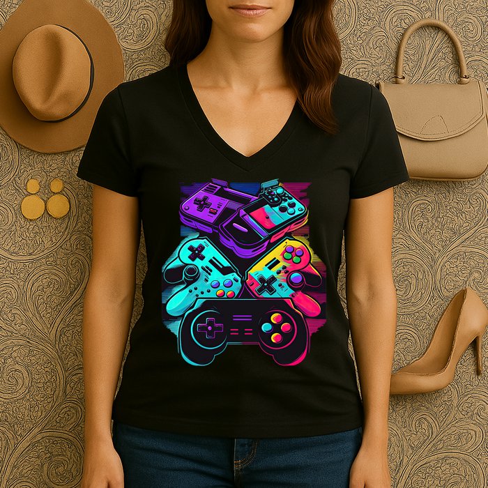 Console Control Black Gaming Women's V-Neck T-Shirt