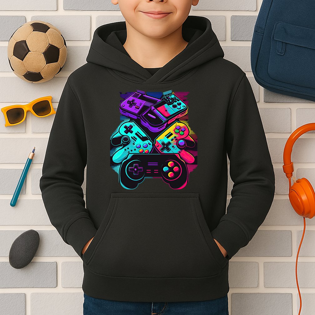 Console Control Black Gaming Kids Hoodie