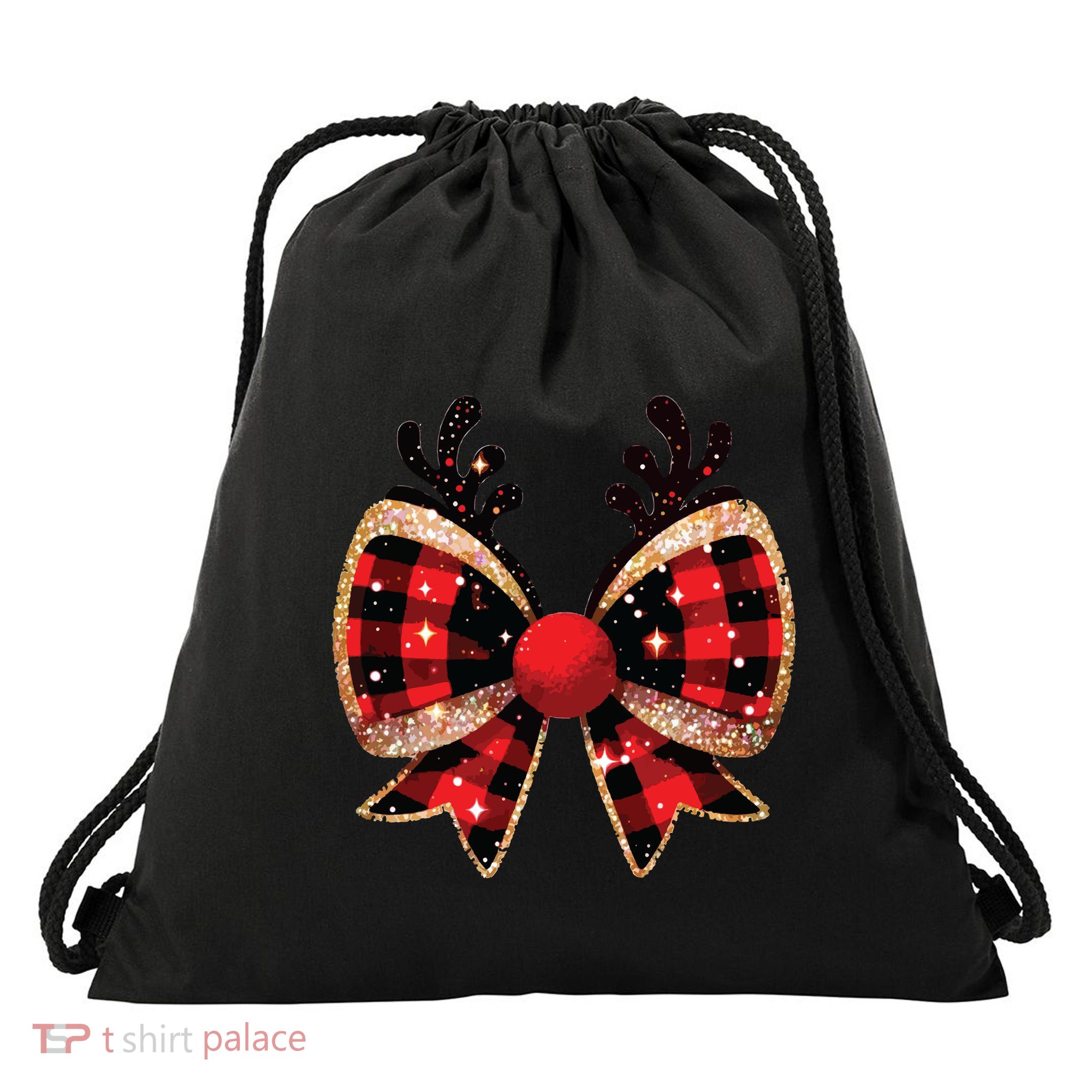 Christmas Coquette Bow Drawstring Bag