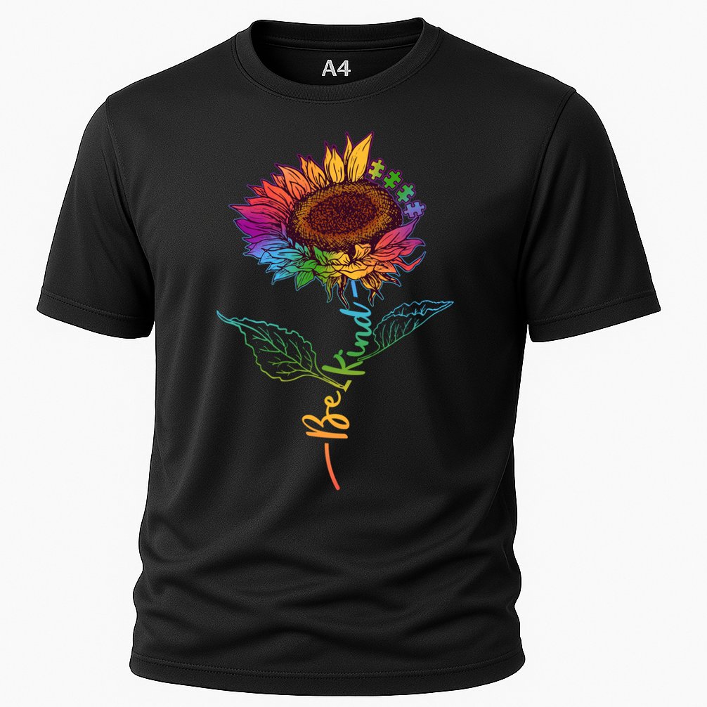Cute Colorful Be Kind Rainbow Sunflower Puzzle Pieces Cooling Performance Crew T-Shirt