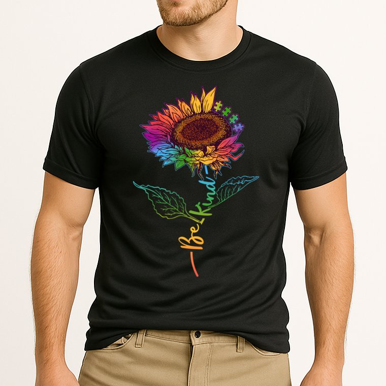 Cute Colorful Be Kind Rainbow Sunflower Puzzle Pieces Cooling Performance Crew T-Shirt