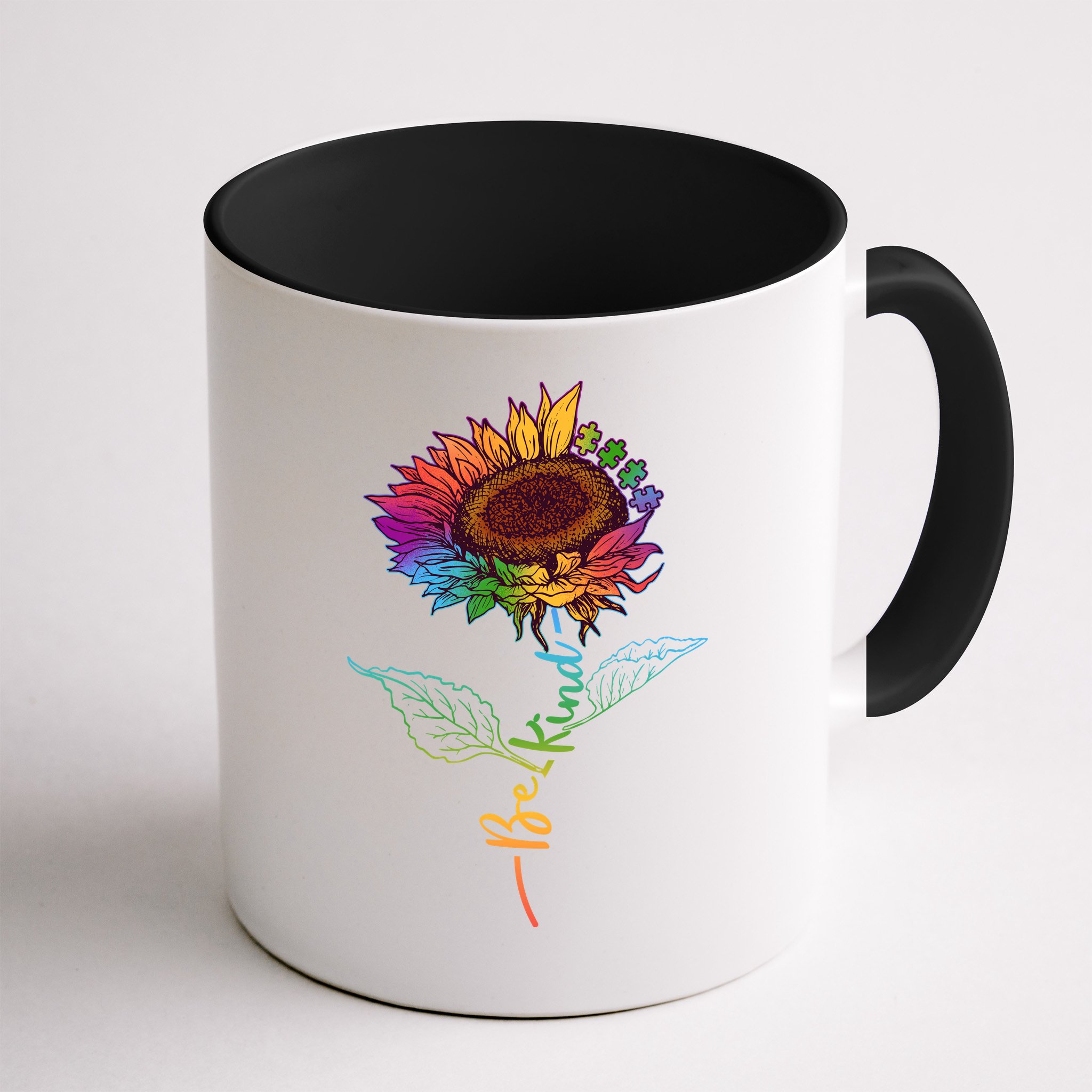 Cute Colorful Be Kind Rainbow Sunflower Puzzle Pieces Mug