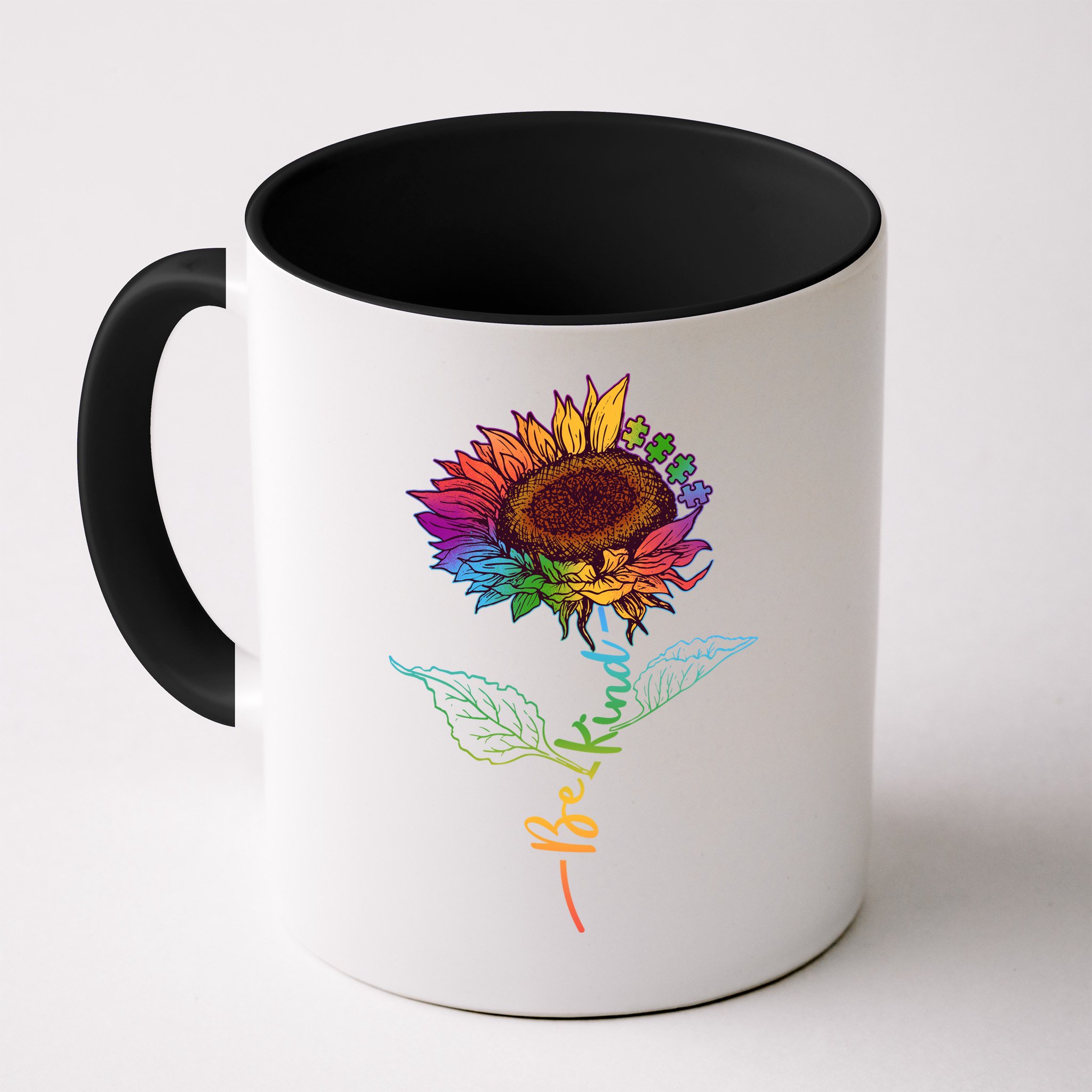 Cute Colorful Be Kind Rainbow Sunflower Puzzle Pieces Mug