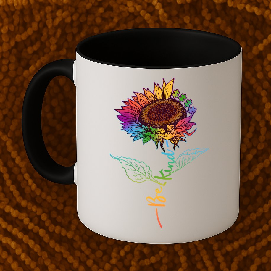 Cute Colorful Be Kind Rainbow Sunflower Puzzle Pieces Mug