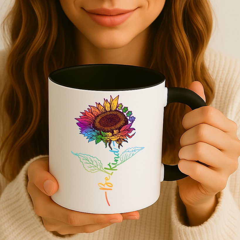 Cute Colorful Be Kind Rainbow Sunflower Puzzle Pieces Mug