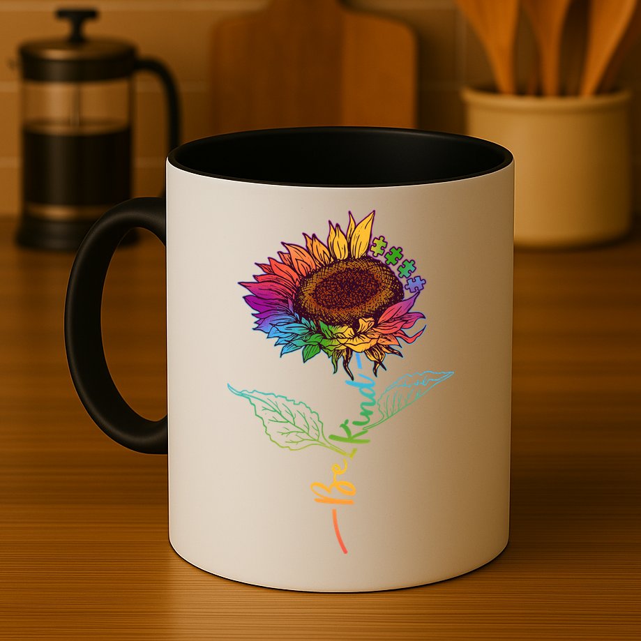 Cute Colorful Be Kind Rainbow Sunflower Puzzle Pieces Mug