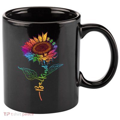 Cute Colorful Be Kind Rainbow Sunflower Puzzle Pieces 11oz C Handle Ceramic Mug