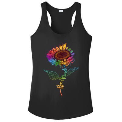 Cute Colorful Be Kind Rainbow Sunflower Puzzle Pieces Ladies PosiCharge Competitor Racerback Tank
