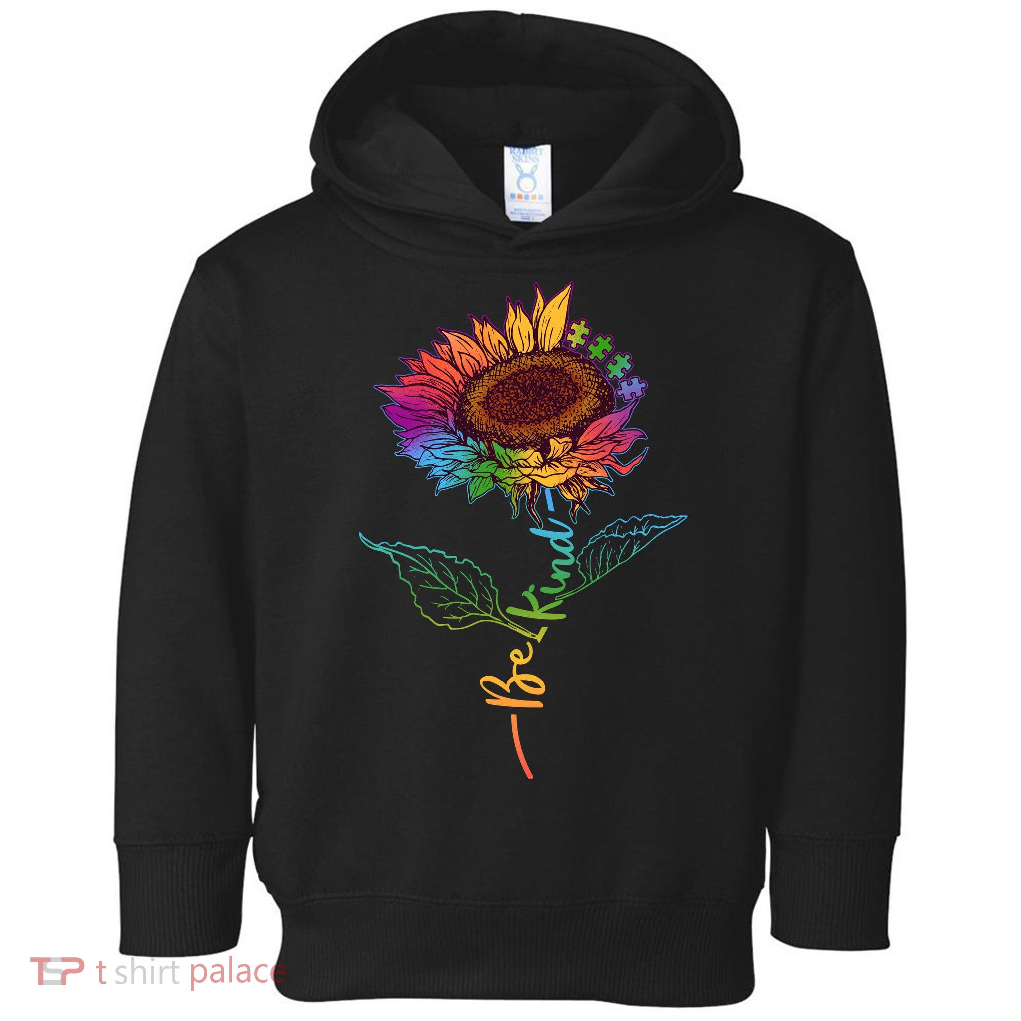 Cute Colorful Be Kind Rainbow Sunflower Puzzle Pieces Toddler Hoodie
