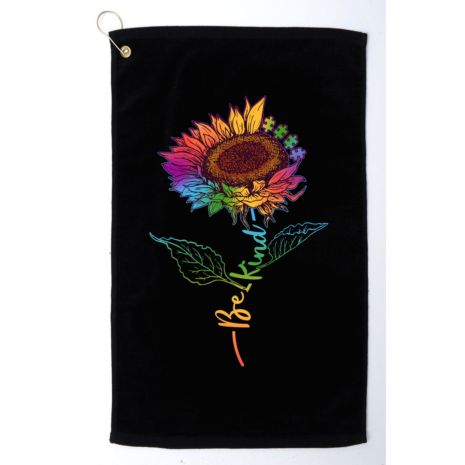 Cute Colorful Be Kind Rainbow Sunflower Puzzle Pieces Golf Towel
