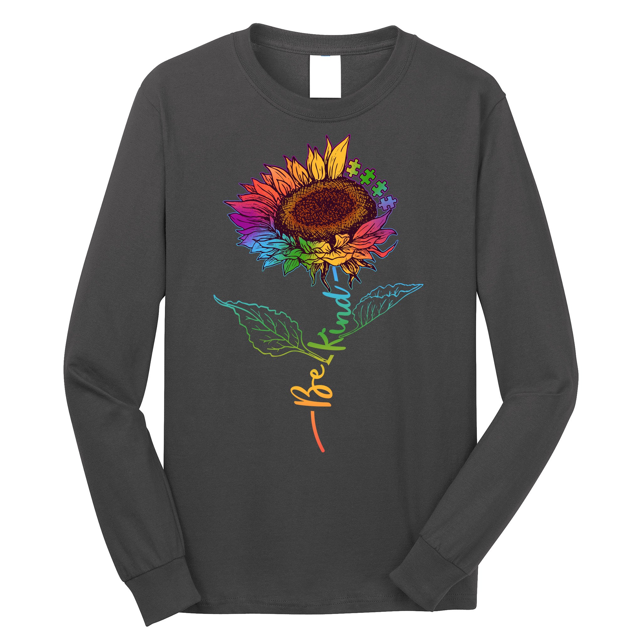 Cute Colorful Be Kind Rainbow Sunflower Puzzle Pieces Long Sleeve Shirt