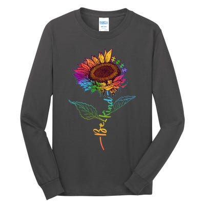 Cute Colorful Be Kind Rainbow Sunflower Puzzle Pieces Tall Long Sleeve T-Shirt