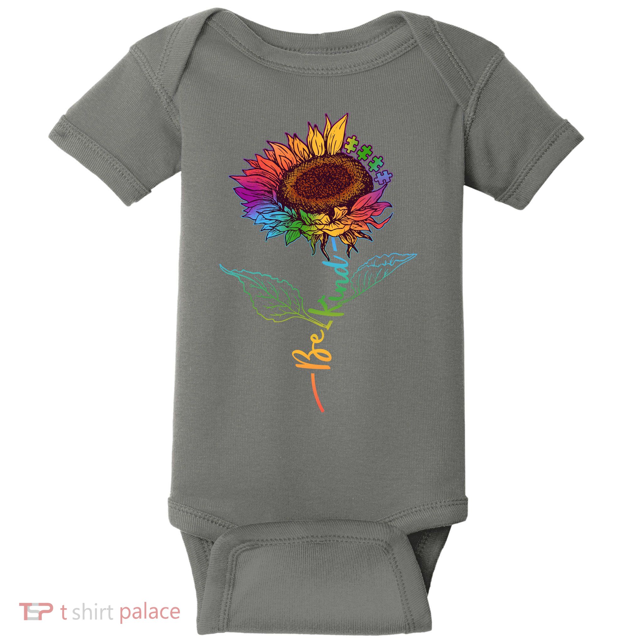 Cute Colorful Be Kind Rainbow Sunflower Puzzle Pieces Baby Bodysuit