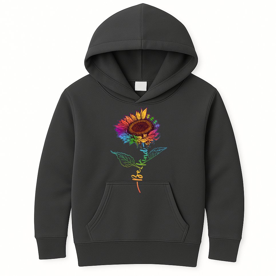 Cute Colorful Be Kind Rainbow Sunflower Puzzle Pieces Kids Hoodie