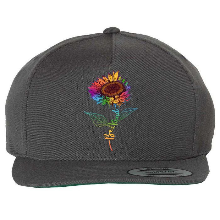Cute Colorful Be Kind Rainbow Sunflower Puzzle Pieces Wool Snapback Cap