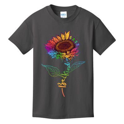 Cute Colorful Be Kind Rainbow Sunflower Puzzle Pieces Kids T-Shirt