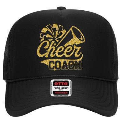 Cheer Coach Biggest Fan Cheerleader Mothers Day High Crown Mesh Back Trucker Hat