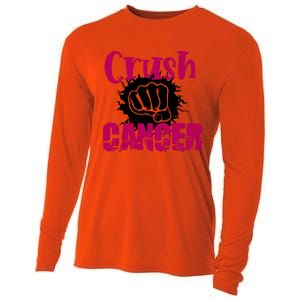 Crush Cancer Breast Cancer Awareness Pink Ribbon Gift Cooling Performance Long Sleeve Crew