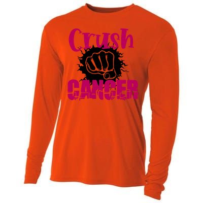 Crush Cancer Breast Cancer Awareness Pink Ribbon Gift Cooling Performance Long Sleeve Crew