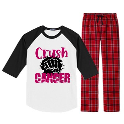 Crush Cancer Breast Cancer Awareness Pink Ribbon Gift Raglan Sleeve Pajama Set