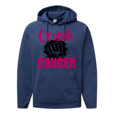 Crush Cancer Breast Cancer Awareness Pink Ribbon Gift Performance Fleece Hoodie