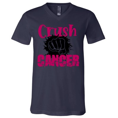 Crush Cancer Breast Cancer Awareness Pink Ribbon Gift V-Neck T-Shirt