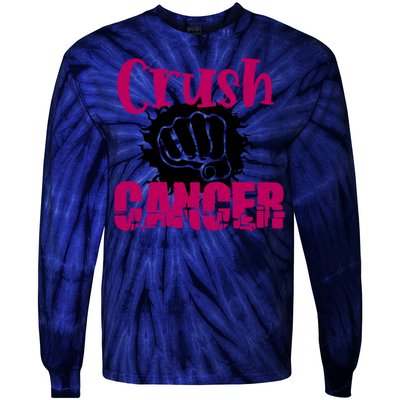 Crush Cancer Breast Cancer Awareness Pink Ribbon Gift Tie-Dye Long Sleeve Shirt