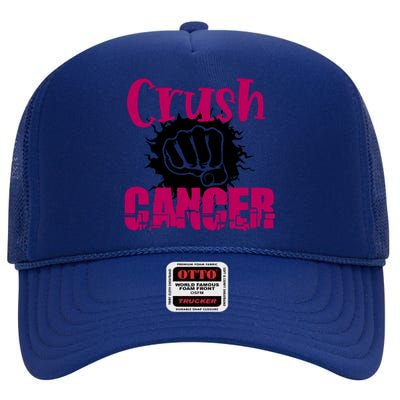 Crush Cancer Breast Cancer Awareness Pink Ribbon Gift High Crown Mesh Back Trucker Hat