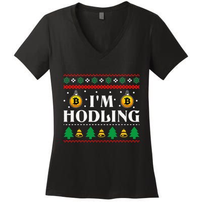 Crypto Currency Bitcoin Christmas Btc Lover Cryptocurrency Women's V-Neck T-Shirt