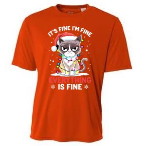 Christmas Cat Cute ItS Fine IM Fine Everything Is Fine Gift Cooling Performance Crew T-Shirt