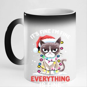 Christmas Cat Cute ItS Fine IM Fine Everything Is Fine Gift 11oz Black Color Changing Mug