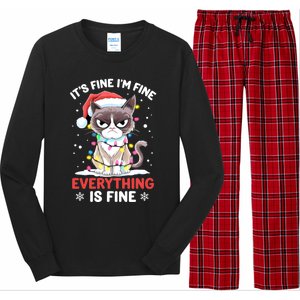 Christmas Cat Cute ItS Fine IM Fine Everything Is Fine Gift Long Sleeve Pajama Set