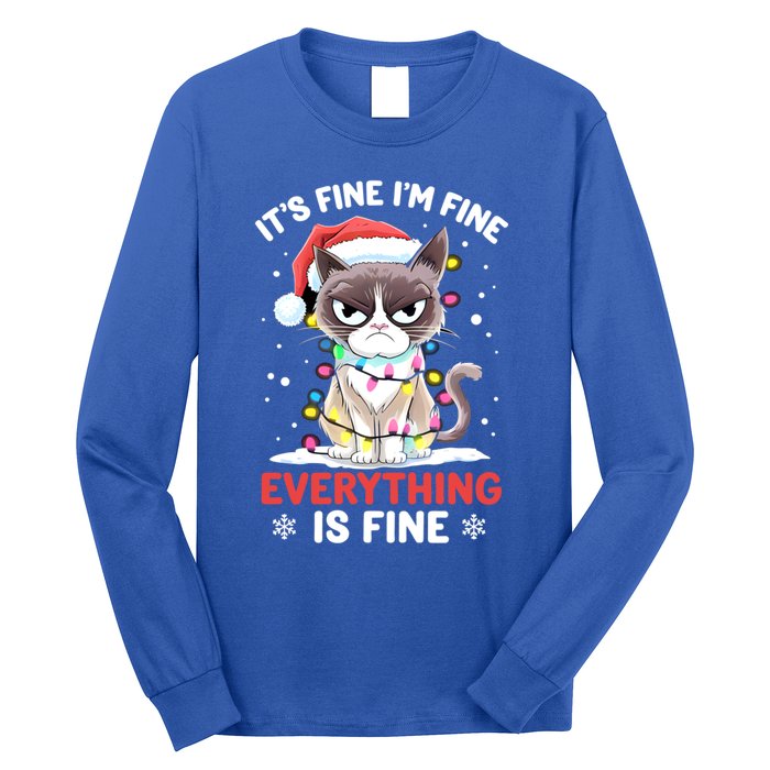 Christmas Cat Cute ItS Fine IM Fine Everything Is Fine Gift Long Sleeve Shirt