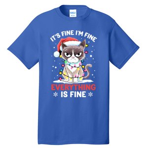 Christmas Cat Cute ItS Fine IM Fine Everything Is Fine Gift Tall T-Shirt