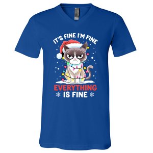 Christmas Cat Cute ItS Fine IM Fine Everything Is Fine Gift V-Neck T-Shirt