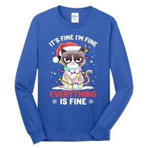 Christmas Cat Cute ItS Fine IM Fine Everything Is Fine Gift Tall Long Sleeve T-Shirt