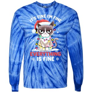 Christmas Cat Cute ItS Fine IM Fine Everything Is Fine Gift Tie-Dye Long Sleeve Shirt