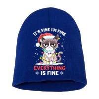 Christmas Cat Cute ItS Fine IM Fine Everything Is Fine Gift Short Acrylic Beanie